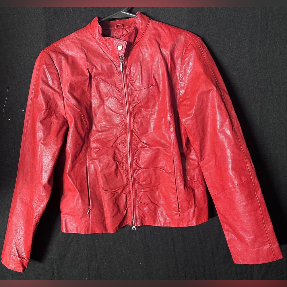 Red Wilsons Leather Maxima Moto Jacket Size Large Womens Motorcycle 90s Grunge